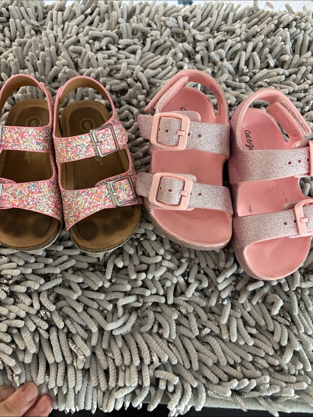 Cat & Jack Pink Glitter Girls' Dual-Buckle Sandals